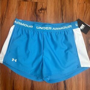 Under Armour Girls Tech Play Up Shorts in a blue & white colorway